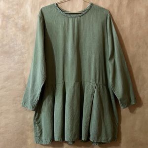 Flax | Linen Cotton Pleated Tunic Longline Oversized Popover Lagenlook Size S